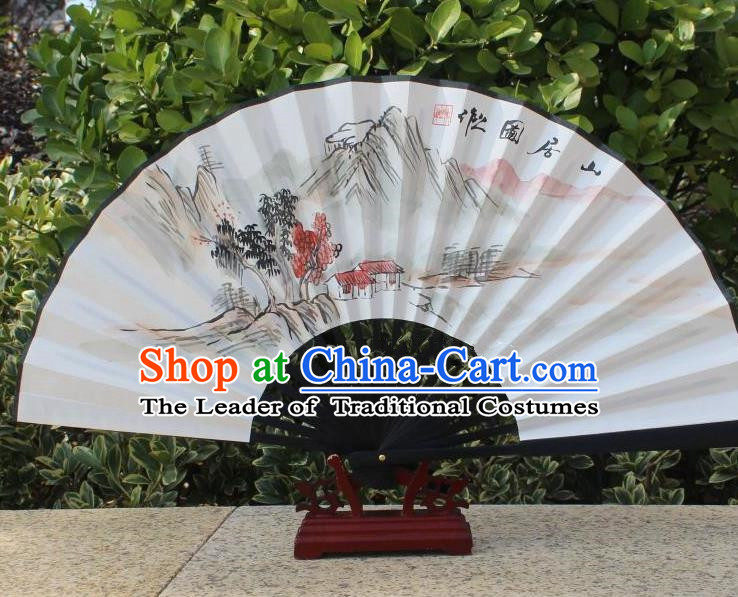 Traditional Chinese Crafts Peking Opera Folding Fan China Sensu Handmade Chinese Painting Mountain Scenery Xuan Paper Fan for Women