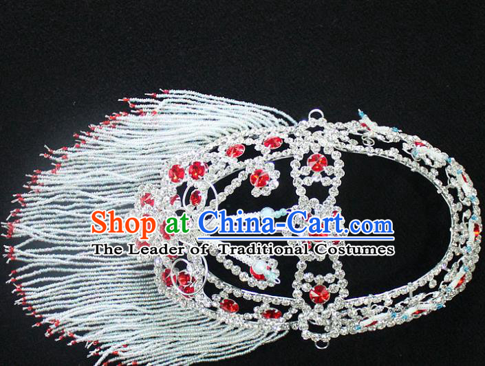 Traditional China Beijing Opera Young Lady Hair Accessories Head-ornaments, Ancient Chinese Peking Opera Hua Tan Headwear Diva Red Crystal Headpiece