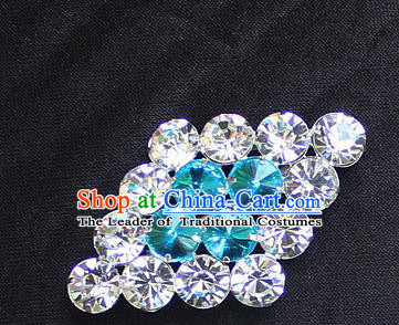 Traditional China Beijing Opera Young Lady Jewelry Accessories Collar Brooch, Ancient Chinese Peking Opera Hua Tan Diva Blue Crystal Rhombus Breastpin