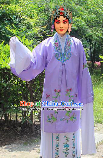 Traditional China Beijing Opera Young Lady Hua Tan Costume Embroidered Purple Cape, Ancient Chinese Peking Opera Female Diva Embroidery Dress Clothing