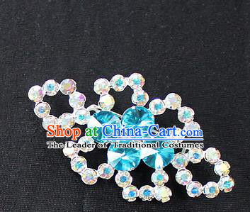 Traditional China Beijing Opera Young Lady Jewelry Accessories Collar Brooch, Ancient Chinese Peking Opera Hua Tan Diva Blue Crystal Breastpin