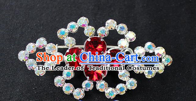 Traditional China Beijing Opera Young Lady Jewelry Accessories Collar Brooch, Ancient Chinese Peking Opera Hua Tan Diva Red Colorful Crystal Breastpin