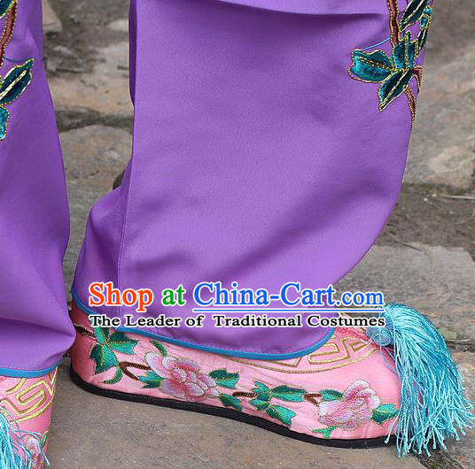 Traditional China Beijing Opera Hua Tan Embroidered Pink Shoes, Ancient Chinese Peking Opera Young Lady Diva Princess Embroidery Blood Stained Shoes