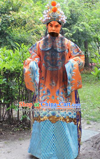 Traditional China Beijing Opera Niche Costume Emperor Embroidered Robe and Headwear, Ancient Chinese Peking Opera Embroidery Royal Highness Gwanbok Clothing