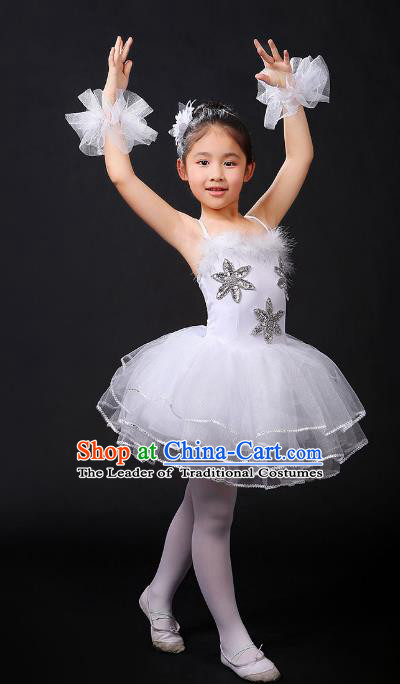 Top Grade Chinese Compere Professional Performance Catwalks Costume, Children Swan Dance Bubble Dress Modern Ballet Dance Dress for Girls Kids