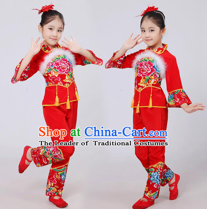 Traditional Chinese classical Yangge Fan Dancing Costume Modern dancing Dress Clothing and Headwear