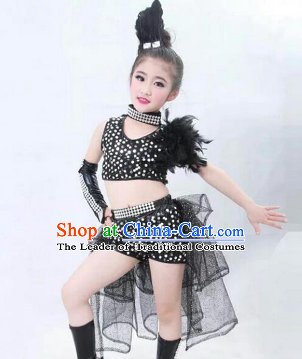 Top Grade Chinese Compere Professional Performance Catwalks Costume, Children Jazz Dance Full Dress Modern Dance Trailing Dress for Girls Kids