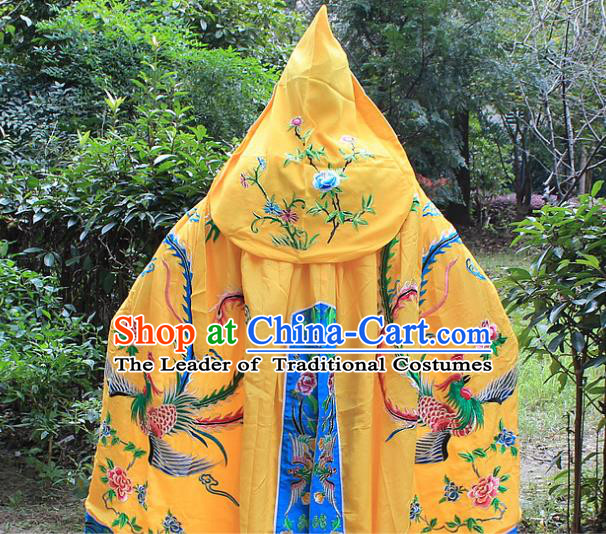 Traditional China Beijing Opera Young Lady Costume Diva Embroidered Yellow Cloak, Ancient Chinese Peking Opera Hua Tan Embroidery Cape Clothing