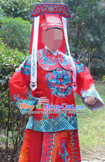 Traditional China Beijing Opera Takefu Costume Imperial Bodyguard Red Embroidered Robe and Hat, Ancient Chinese Peking Opera Embroidery Gwanbok Clothing
