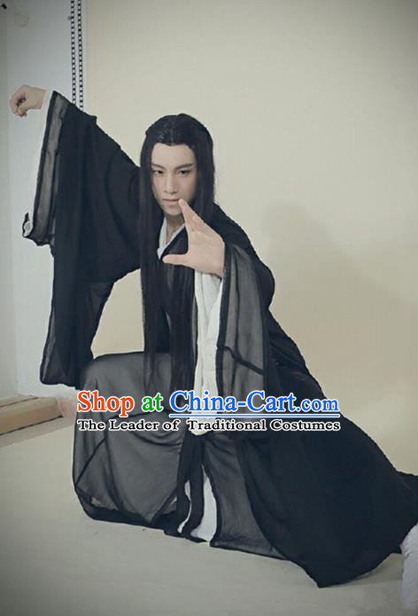 Traditional Ancient Chinese Swordsman Costume, Elegant Hanfu Clothing Chinese Jin Dynasty Kawaler Clothing for Men