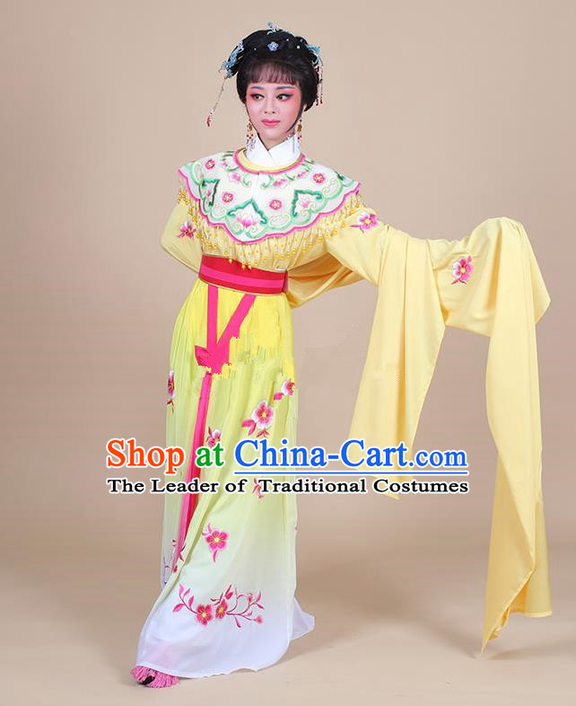 Traditional China Beijing Opera Young Lady Hua Tan Costume Female Water Sleeve Dance Yellow Clothing, Ancient Chinese Peking Opera Diva Embroidery Plum Blossom Dress