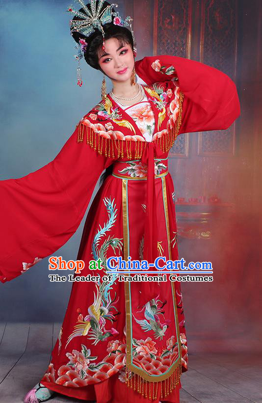 Traditional China Beijing Opera Young Lady Hua Tan Costume Diva Red Embroidered Cape, Ancient Chinese Peking Opera Imperial Concubine Embroidery Dress Clothing