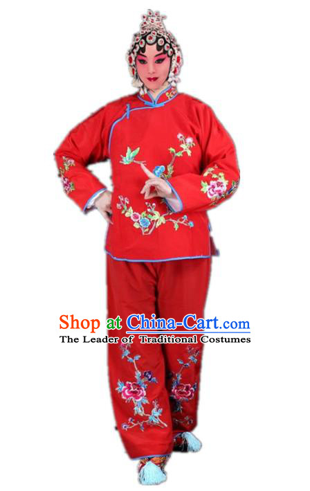 Traditional China Beijing Opera Young Lady Hua Tan Costume Maidservants Embroidered Red Clothing, Ancient Chinese Peking Opera Diva Embroidery Dress Clothing