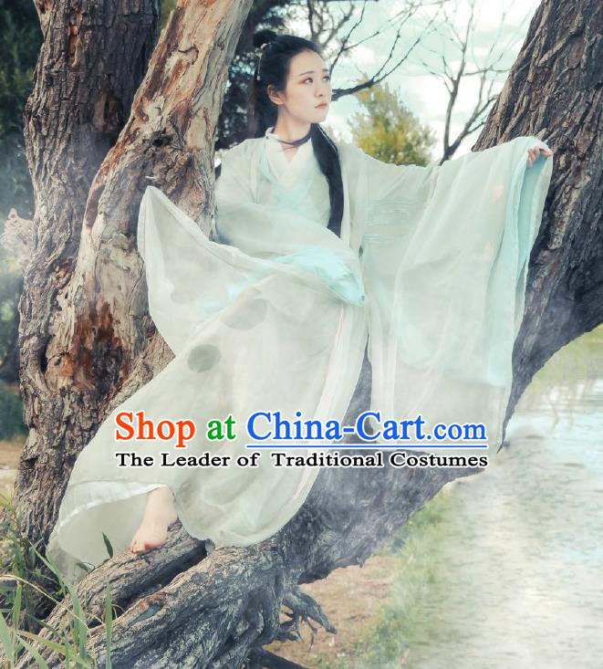 Traditional Chinese Jin Dynasty Swordswoman Costume, Elegant Hanfu Clothing Chinese Ancient Chivalrous Women Dress Clothing
