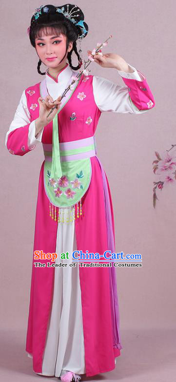Traditional China Beijing Opera Young Lady Hua Tan Costume Servant Girl Embroidered Rosy Clothing, Ancient Chinese Peking Opera Diva Embroidery Dress Clothing