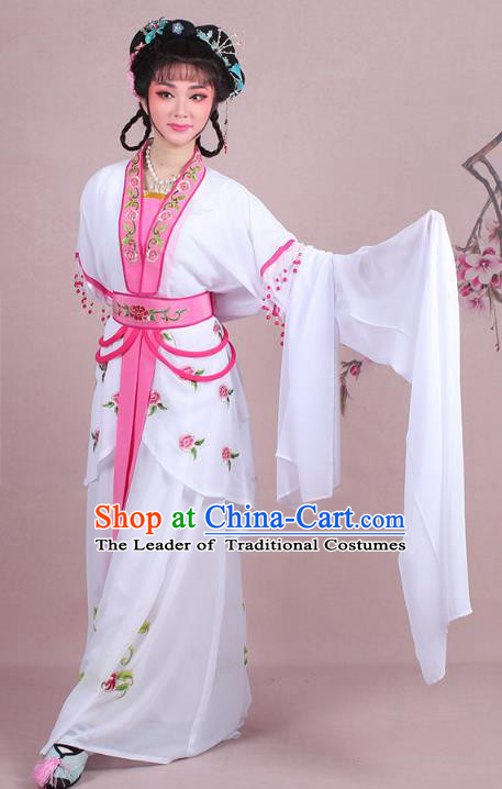Traditional China Beijing Opera Young Lady Costume Embroidered White Servant Girl Dress, Ancient Chinese Peking Opera Diva Embroidery Clothing