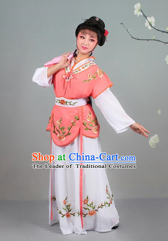 Traditional China Beijing Opera Young Lady Costume Servant Girl Embroidered Orange Dress, Ancient Chinese Peking Opera Diva Jordan-Sitting Embroidery Clothing