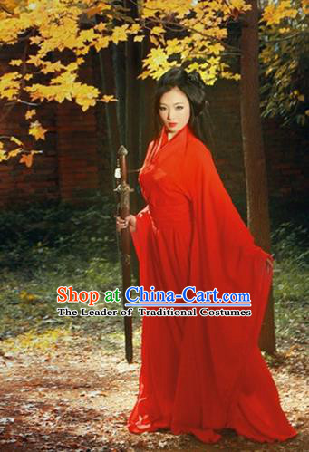 Traditional Chinese Tang Dynasty Chivalrous Woman Red Costume, Elegant Hanfu Clothing Chinese Ancient Swordswoman Dress Clothing