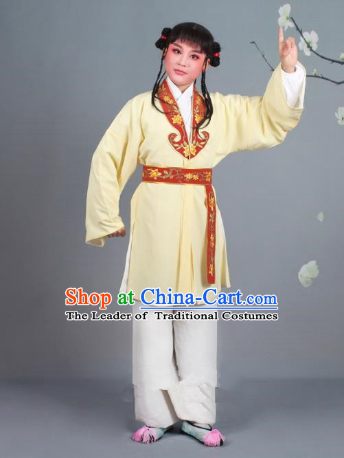 Traditional China Beijing Opera Costume Scholar Embroidered Yellow Clothing, Ancient Chinese Peking Opera Boy Book Embroidery Clothing