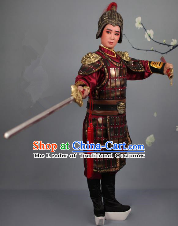 Traditional China Beijing Opera Swordplay Armour Costume, Ancient Chinese Peking Opera Blues Female General Clothing