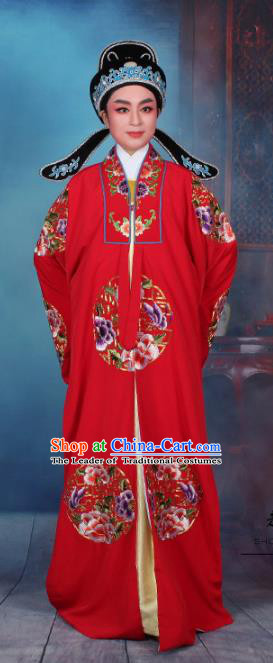 Traditional China Beijing Opera Niche Costume Gifted Scholar Embroidered Robe and Hat Ancient Chinese Peking Opera Embroidery Clothing