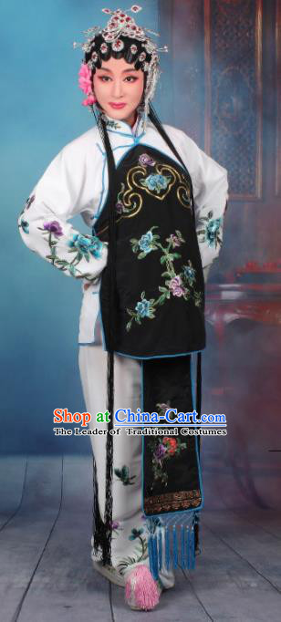 Top Grade Professional Beijing Opera Young Lady Costume Servant Girl White Embroidered Clothing, Traditional Ancient Chinese Peking Opera Maidservants Embroidery Clothing