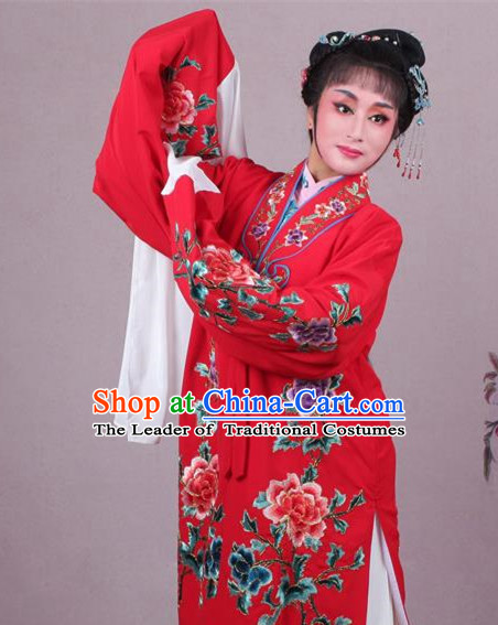 Top Grade Professional Beijing Opera Female Role Costume Imperial Concubine Red Embroidered Cape, Traditional Ancient Chinese Peking Opera Diva Embroidery Peony Clothing