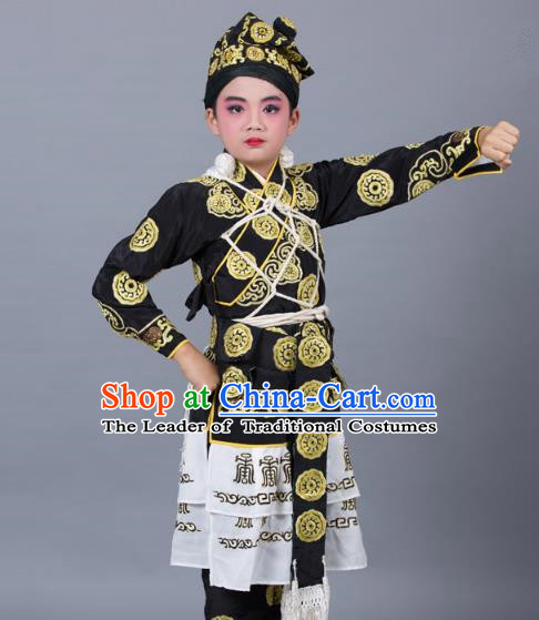 Traditional China Beijing Opera Takefu Costume, Ancient Chinese Peking Opera Wu-Sheng Warrior Embroidery Black Clothing