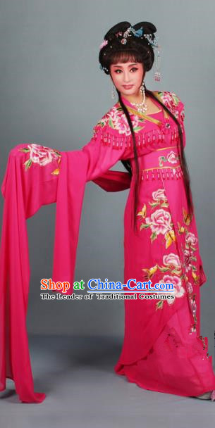 Top Grade Professional Beijing Opera Diva Ancient Costume Rosy Embroidered Clothing, Traditional Chinese Peking Opera Hua Tan Princess Embroidery Dress