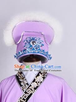 Top Grade Professional Beijing Opera Niche Costume Scholar Hair Accessories Headwear, Traditional Ancient Chinese Peking Opera Purple Hat