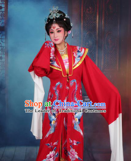 Top Grade Professional Beijing Opera Palace Lady Costume Hua Tan Embroidered Red Dress, Traditional Ancient Chinese Peking Opera Diva Embroidery Clothing