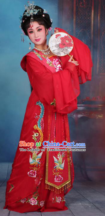Top Grade Professional Beijing Opera Palace Lady Costume Hua Tan Imperial Consort Embroidered Red Dress, Traditional Ancient Chinese Peking Opera Diva Embroidery Clothing