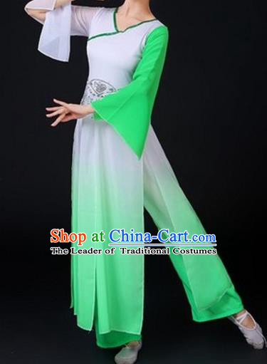 Traditional Chinese Classical Dance Fan Dance Costume, Folk Dance Umbrella Dance Green Uniform Clothing for Women
