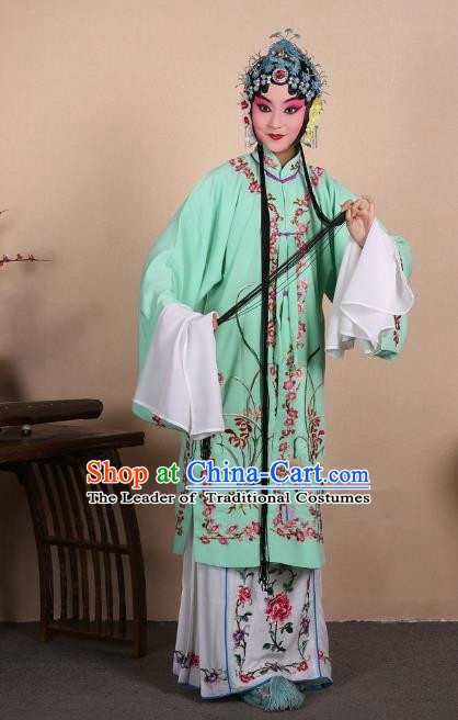 Top Grade Professional Beijing Opera Costume Hua Tan Green Embroidered Orchid Cape, Traditional Ancient Chinese Peking Opera Diva Embroidery Dress Clothing
