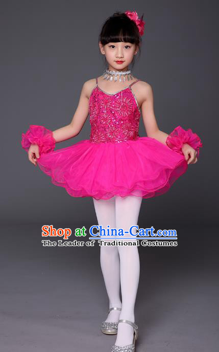 Top Grade Chinese Professional Performance Catwalks Costume, Children Ballet Dance Uniform Modern Swan Dance Rosy Dress for Girls Kids