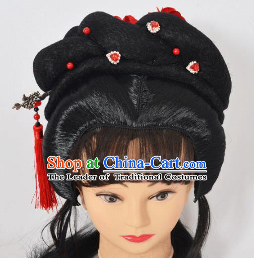 Traditional Handmade Chinese Classical Peking Opera Young Lady Wigs and Tassel Hairpin Hair Accessories, China Beijing Opera Princess Hairpieces Headgear
