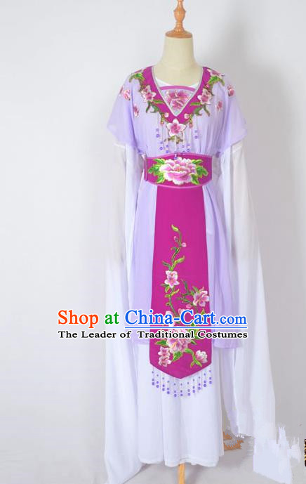 Traditional Chinese Professional Peking Opera Nobility Lady Water Sleeve Costume, China Beijing Opera Shaoxing Opera Royal Princess Embroidery Peony Purple Dress Clothing