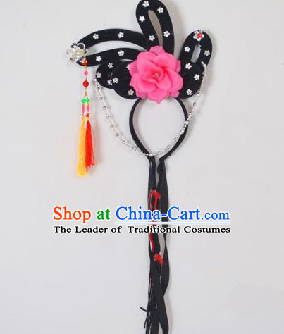 Traditional Handmade Chinese Classical Peking Opera Young Lady Hair Accessories and Wigs, China Beijing Opera Maidservants Diva Pink Flower Headwear