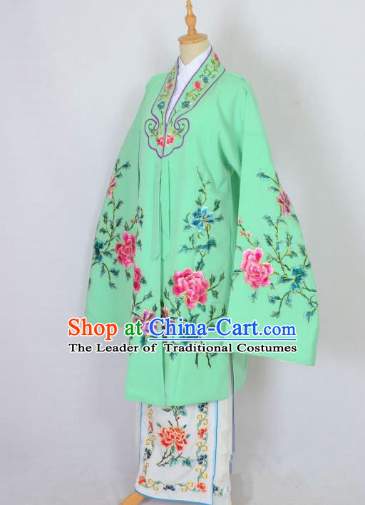 Traditional Chinese Professional Peking Opera Nobility Lady Costume Green Mantel, China Beijing Opera Shaoxing Opera Embroidery Diva Hua Tan Dress Clothing