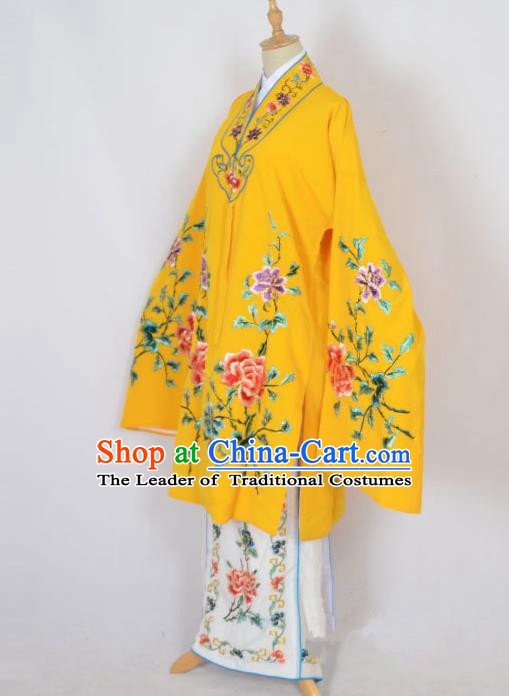 Traditional Chinese Professional Peking Opera Nobility Lady Costume Yellow Mantel, China Beijing Opera Shaoxing Opera Embroidery Diva Hua Tan Dress Clothing