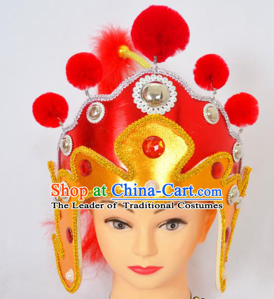Traditional Handmade Chinese Classical Peking Opera Female General Hat, China Beijing Opera Warrior Headwear