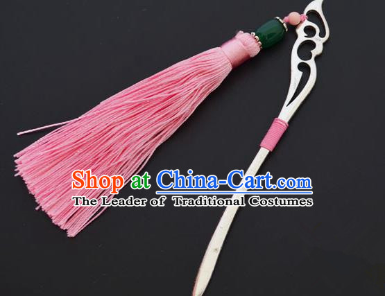 Traditional Handmade Chinese Classical Peking Opera Pink Tassel Hair Accessories, China Beijing Opera Step Shake Hairpins