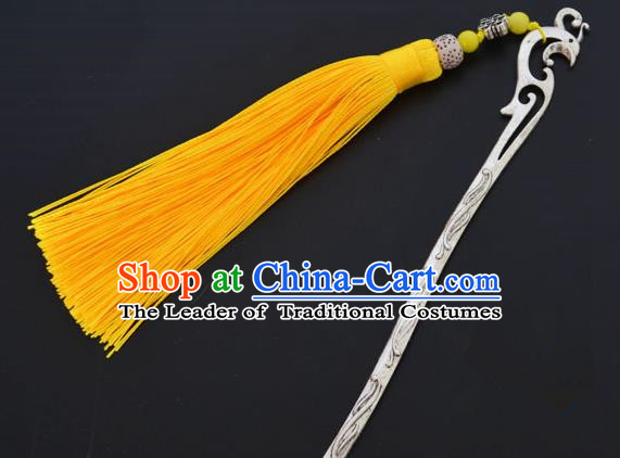 Traditional Handmade Chinese Classical Peking Opera Yellow Tassel Hair Accessories, China Beijing Opera Step Shake Hairpins