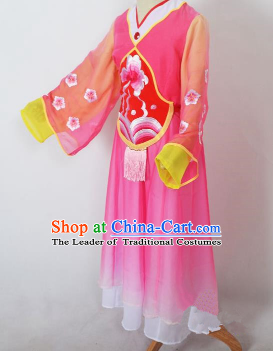 Traditional Chinese Professional Peking Opera Sitting Children Costume, China Beijing Opera Shaoxing Opera Seventh Fairy Rosy Uniform Princess Embroidery Dress Clothing