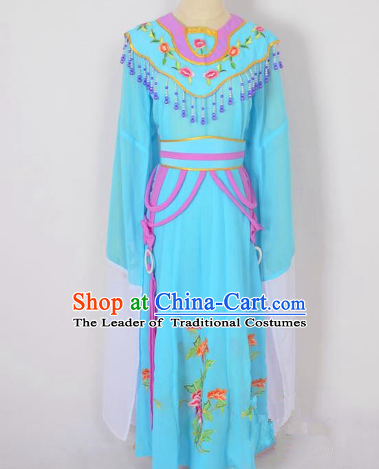 Traditional Chinese Professional Peking Opera Diva Hua Tan Costume, China Beijing Opera Princess Embroidery Blue Dress Clothing