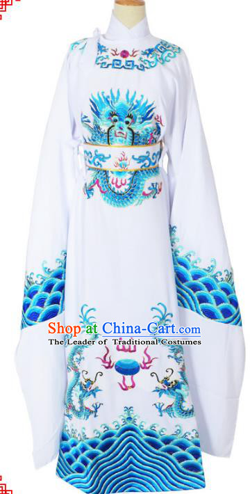 Traditional Chinese Professional Peking Opera Lang Scholar Costume White Embroidery Robe, China Beijing Opera Niche Embroidered Robe Clothing