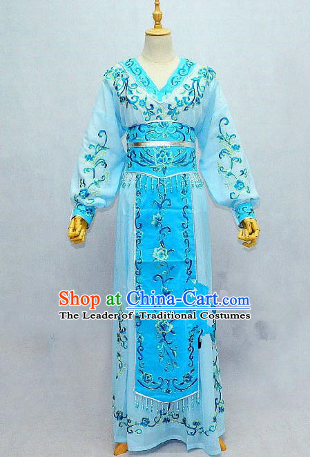 Traditional Chinese Professional Peking Opera Female Warrior Blue Costume, China Beijing Opera Blues Swordplay Embroidered Clothing