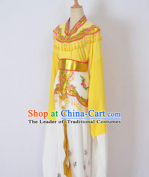 Traditional Chinese Professional Peking Opera Huangmei Opera Young Lady Princess Costume Yellow Embroidery Dress, China Beijing Opera Diva Hua Tan Embroidered Clothing