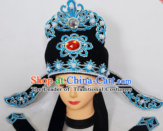 Traditional Handmade Chinese Classical Peking Opera Niche Hair Accessories Hat, China Beijing Opera Lang Scholar Headwear