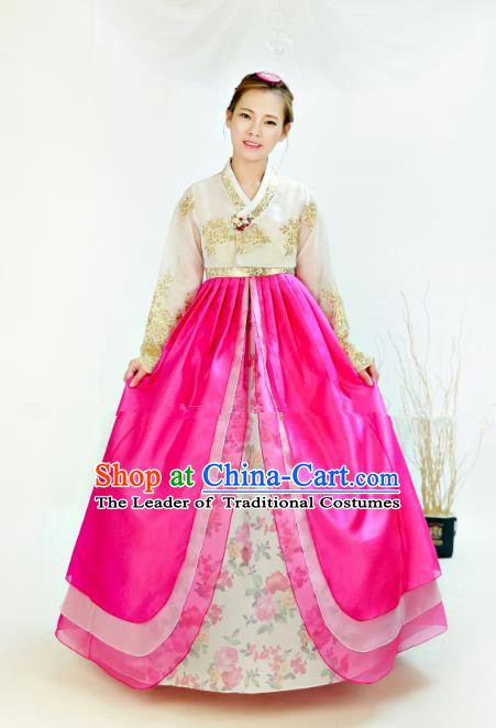 Traditional South Korean Handmade Hanbok Embroidery Bride Wedding Clothing, Top Grade Korea Hanbok Costume Complete Set for Women